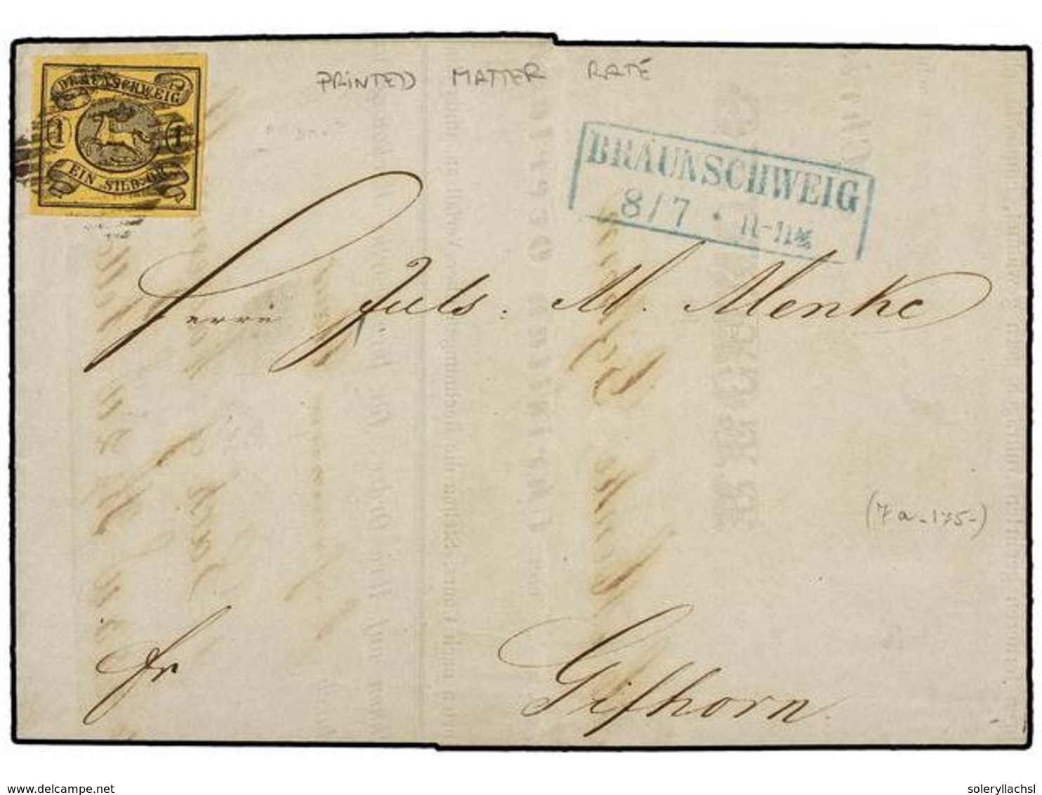 2444 ALEMANIA ANTIGUOS ESTADOS: BRUNSWICK. Mi.6. 1857. Printed Matter Entire Letter To GIFHORN Franked By 1857 <B>1sgr.< - Sonstige & Ohne Zuordnung