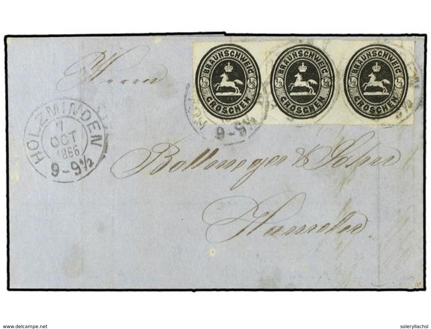 2447 ALEMANIA ANTIGUOS ESTADOS: BRUNSWICK. 1866 (Oct 7). Cover To Hamelin Franked By Rare Usage Of 1865 <B>1/3gr</B>. Bl - Sonstige & Ohne Zuordnung