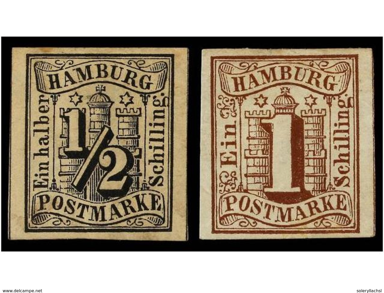 2448 * ALEMANIA ANTIGUOS ESTADOS: HAMBURGO. Mi.1, 2. 1859. <B>1/2 S. </B>black And <B>1 S. </B>brown. Michel.260?. - Other & Unclassified