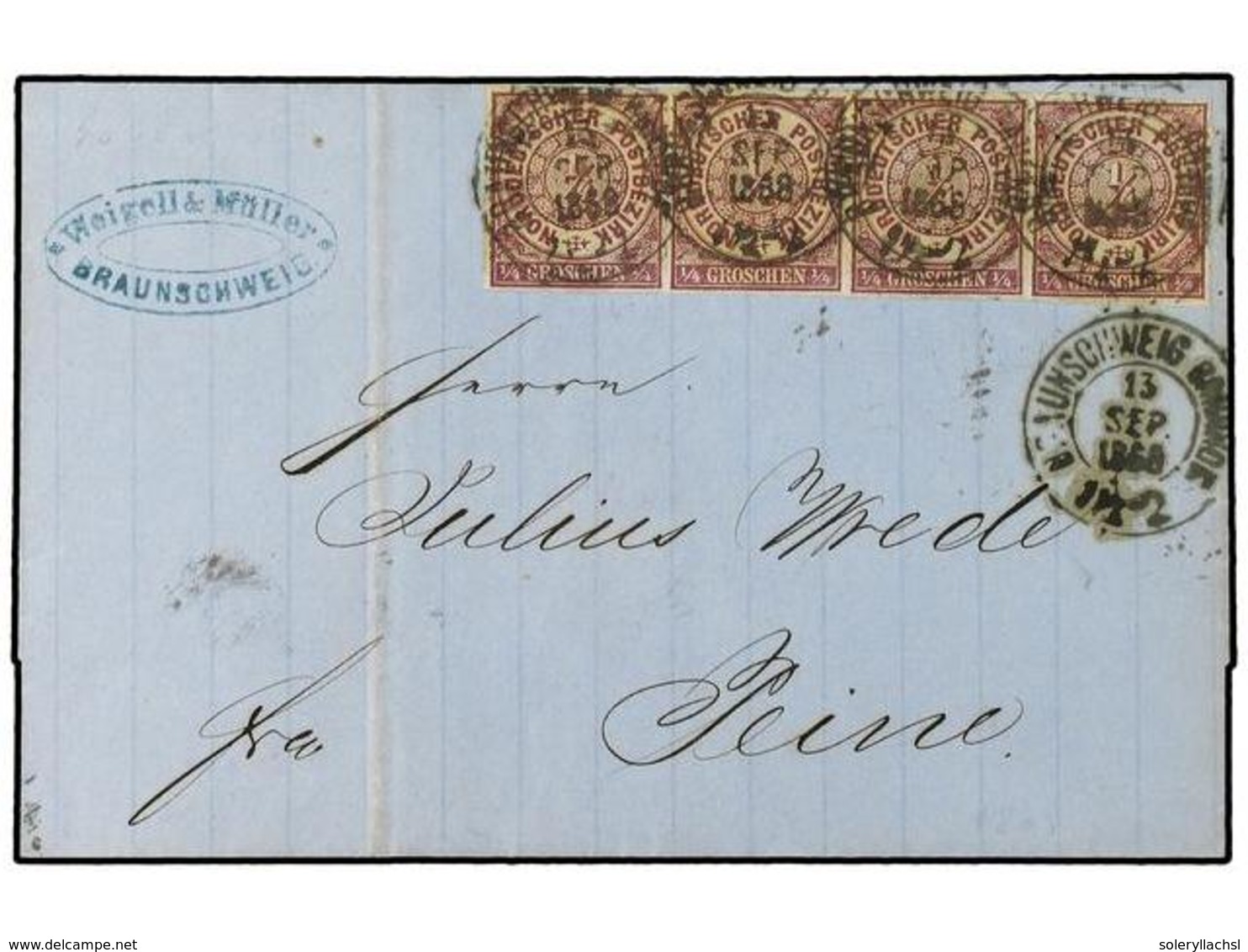 2462 ALEMANIA ANTIGUOS ESTADOS: CONFEDERACION DEL NORTE. 1868. Envelope To Seine Bearing <B>1/4 Groschen</B> Deep Purple - Autres & Non Classés