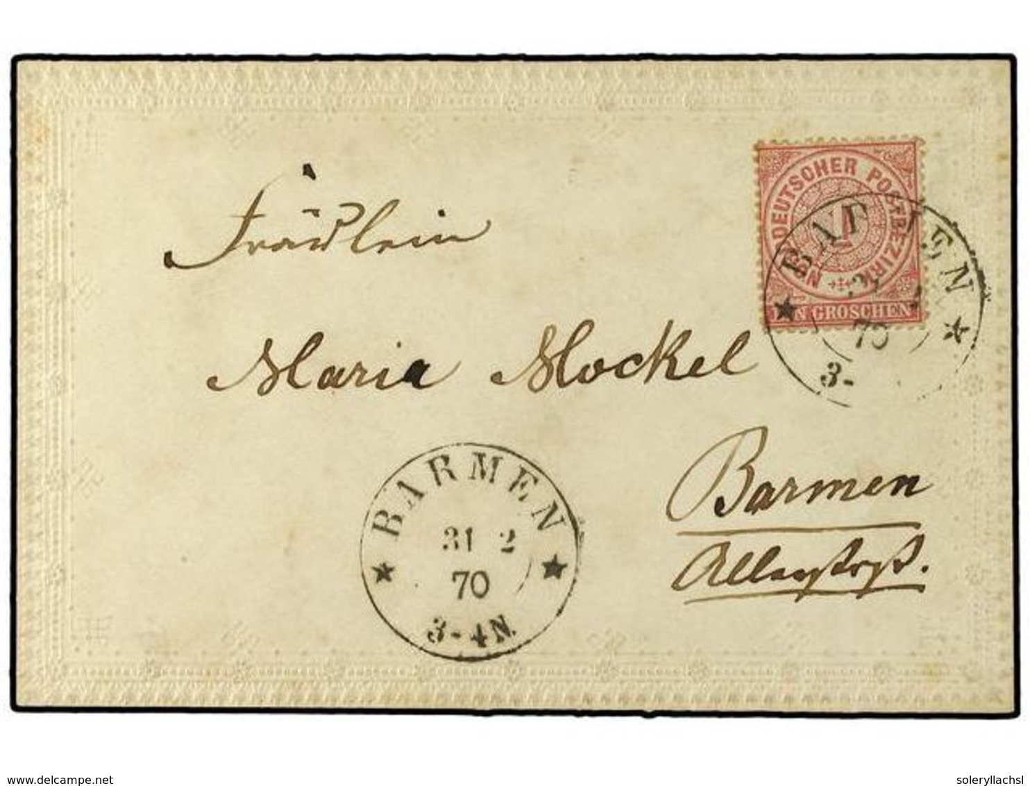 2464 ALEMANIA ANTIGUOS ESTADOS: CONFEDERACION DEL NORTE. 1870. Valentine Envelope To Barman Bearing <B>1 G</B> Rose (SG  - Other & Unclassified