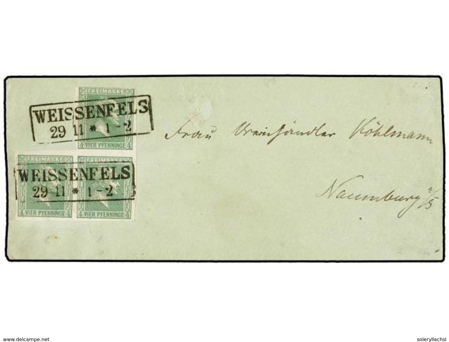 2474 ALEMANIA ANTIGUOS ESTADOS: PRUSIA. Mi.9(3). (1858 CA). WEISSENFELS A NAUMBURG. <B>4 Pf.</B> Verde, Tira Irregular D - Sonstige & Ohne Zuordnung