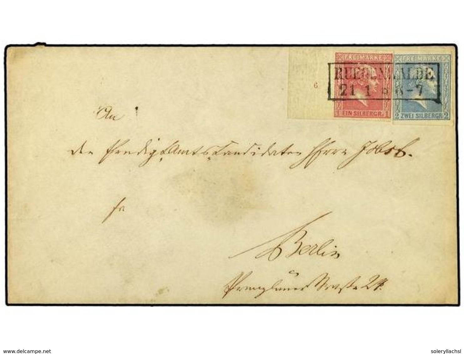 2475 ALEMANIA ANTIGUOS ESTADOS: PRUSIA. (1860 CA). <B>1sgr</B>. Rose With Full Sheet Margin And <B>'6'</B> At Left Used  - Sonstige & Ohne Zuordnung