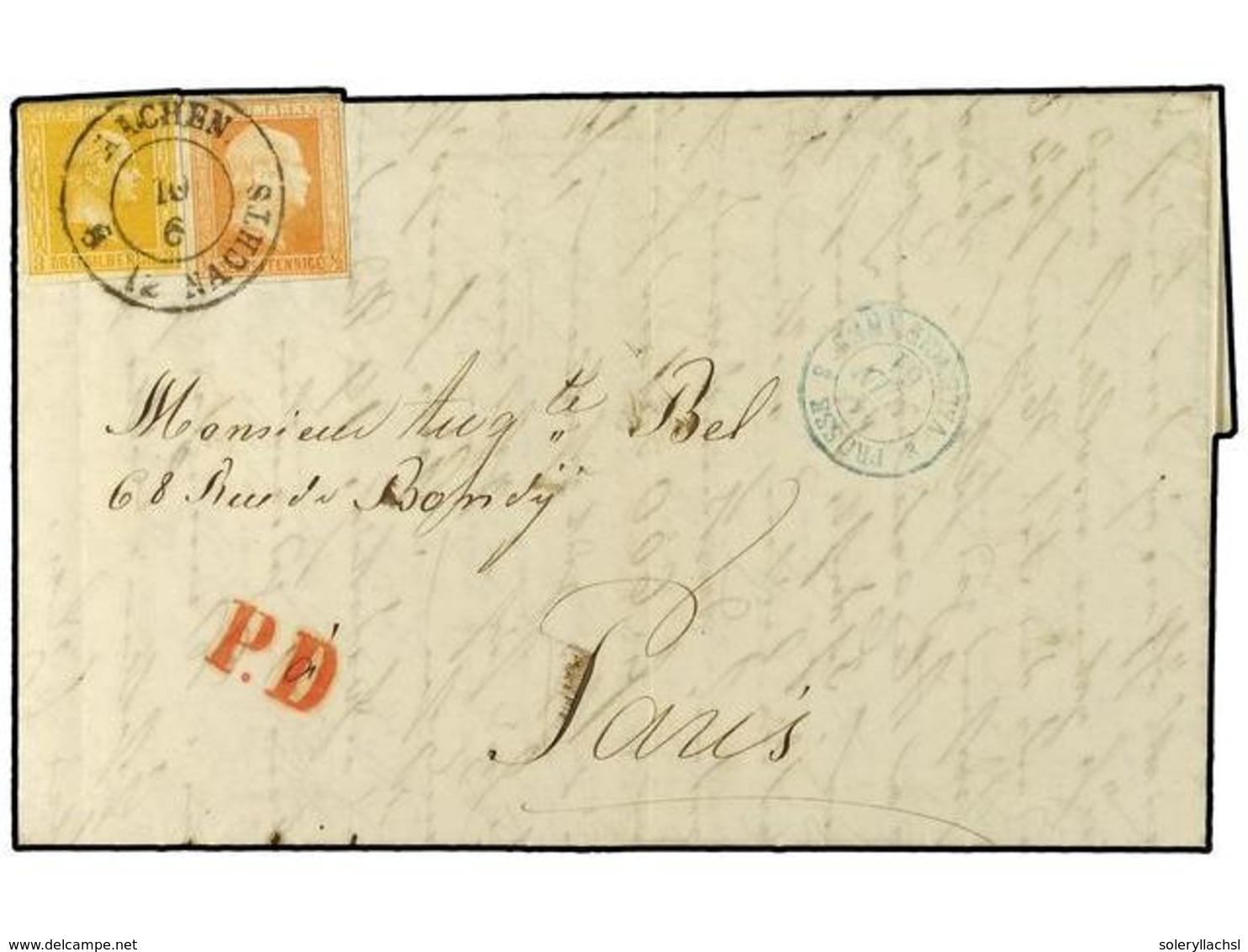 2478 ALEMANIA ANTIGUOS ESTADOS: PRUSIA. 1861. Entire Letter To Paris With 1858-60 <B>½ Sg</B>. Orange And <B>3 Sgr.</B>  - Sonstige & Ohne Zuordnung