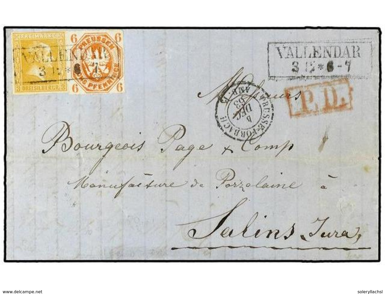 2480 ALEMANIA ANTIGUOS ESTADOS: PRUSIA. 1863. Cover To FRANCE, Franked With Crossed-line Background <B>3Sgr</B> Yellow K - Other & Unclassified
