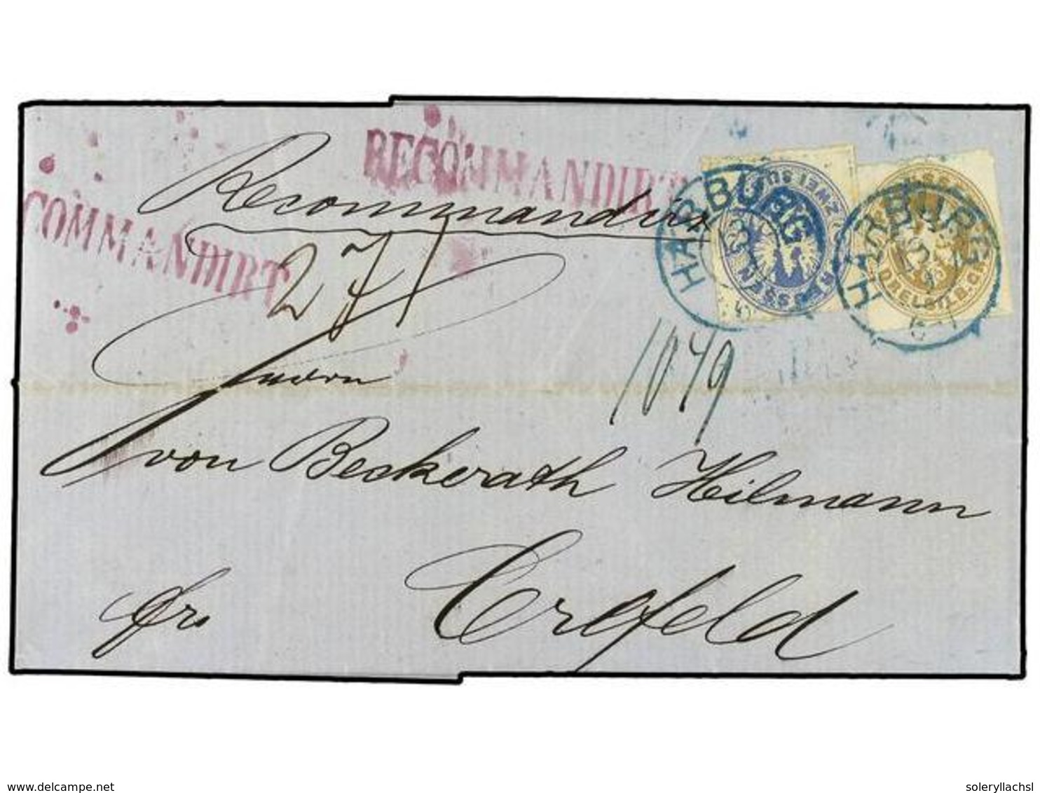 2483 ALEMANIA ANTIGUOS ESTADOS: PRUSIA. 1867 (Sept 13). Registered Entire Letter To Crefeld With Rouletted 1861-65 <B>2  - Other & Unclassified