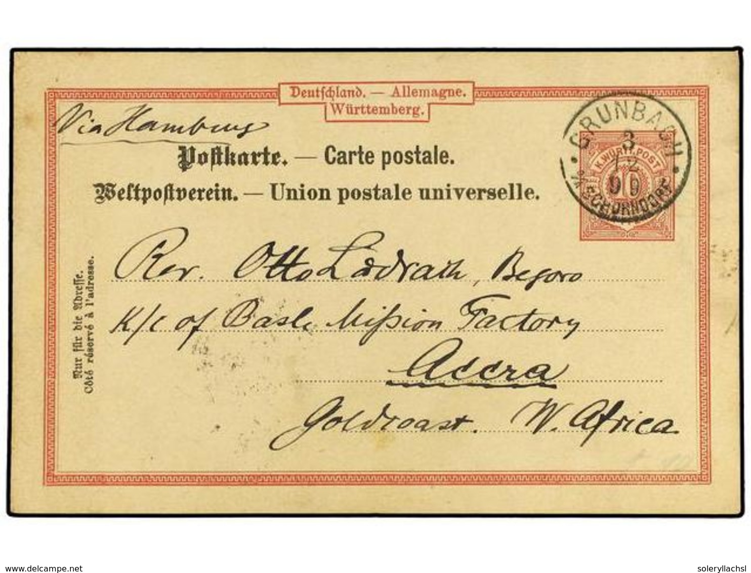 2498 ALEMANIA ANTIGUOS ESTADOS: WURTEMBERG. 1899 (Dec 3). <B>10pfg.</B> Rose Stationery Card Cancelled By <B>GRUNBACH</B - Sonstige & Ohne Zuordnung