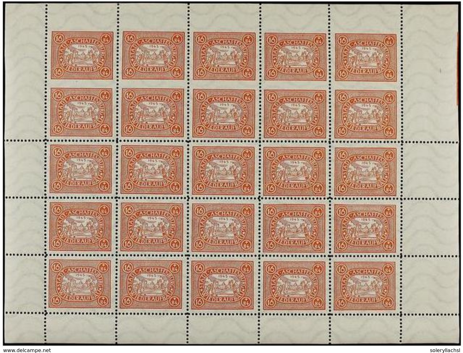 2502 ** ALEMANIA. Mi.IIIA. 1945. <B>LOCALES. ASCHAFFENBURG. 16 + 84 Pf.</B> Rojo. Hoja De 25 Sellos, 10 Sellos <B>SIN DE - Sonstige & Ohne Zuordnung