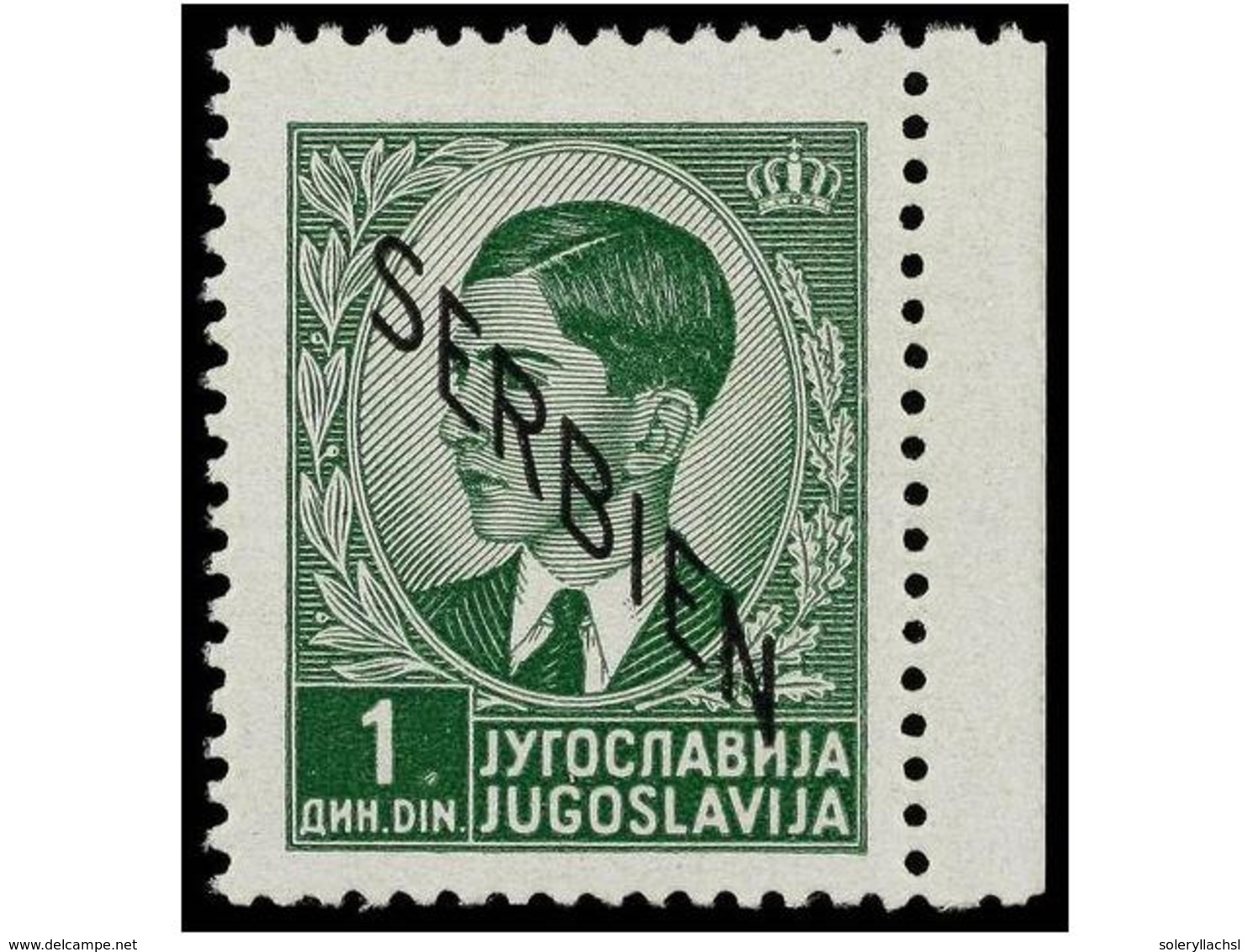 2503 ** SERBIA. Mi.3FII. 1941. <B>1 Din</B> Green, Without Background. Michel.400?. - Sonstige & Ohne Zuordnung