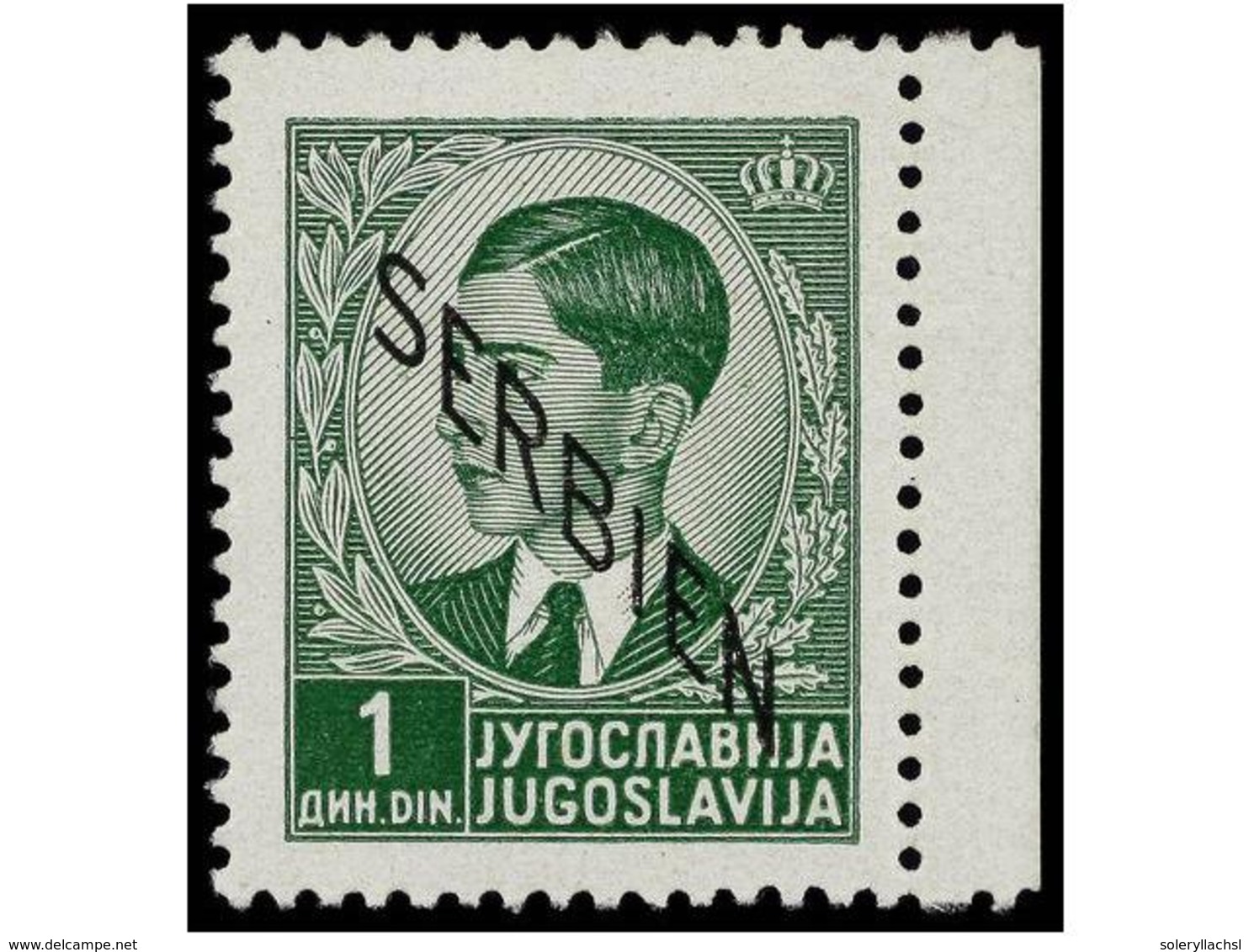 2504 ** SERBIA. Mi.3FII. 1941. <B>1 Din</B> Green, Without Background. Michel.400?. - Autres & Non Classés