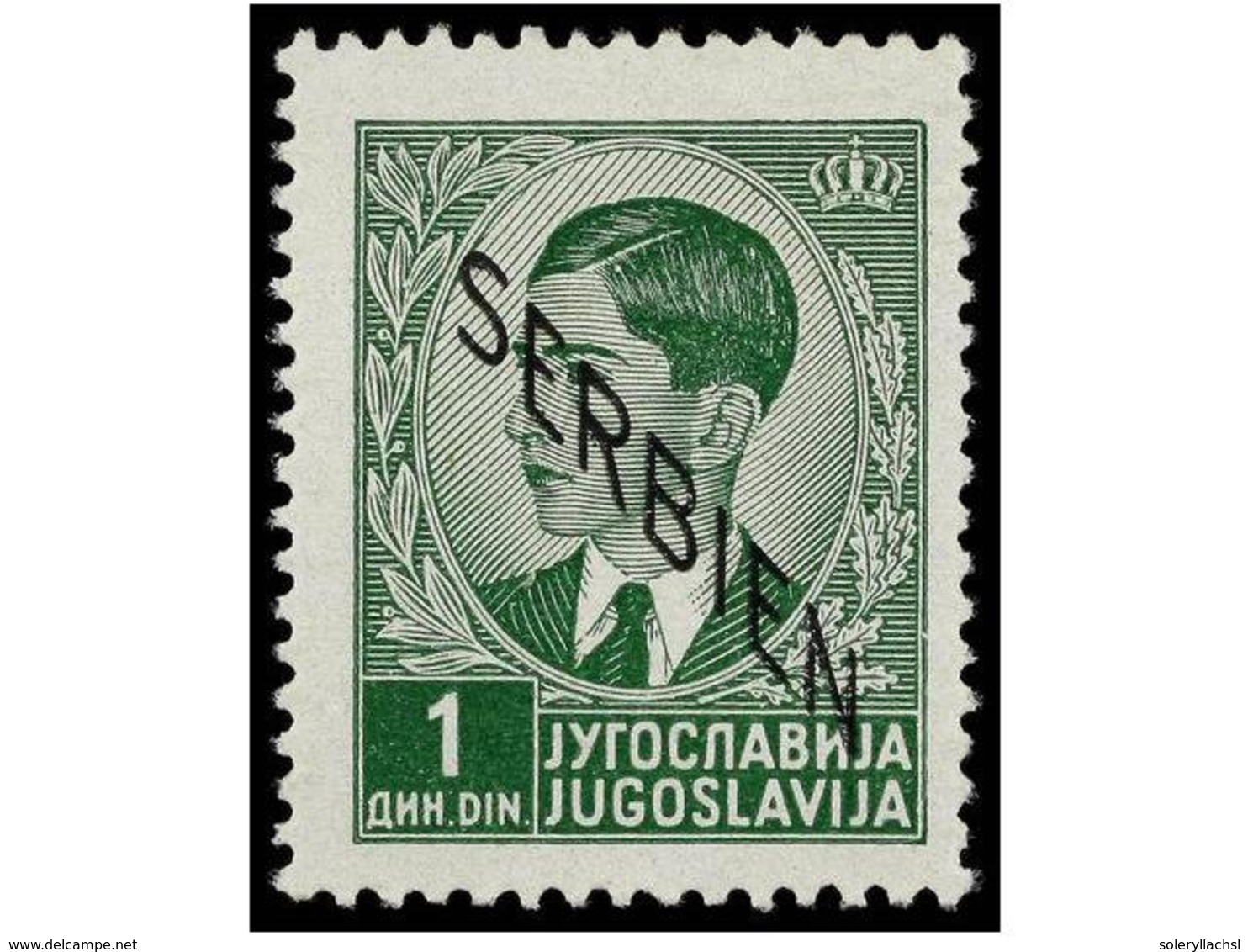 2505 ** SERBIA. Mi.3FII. 1941. <B>1 Din</B> Green, Without Background. Michel.400?. - Other & Unclassified