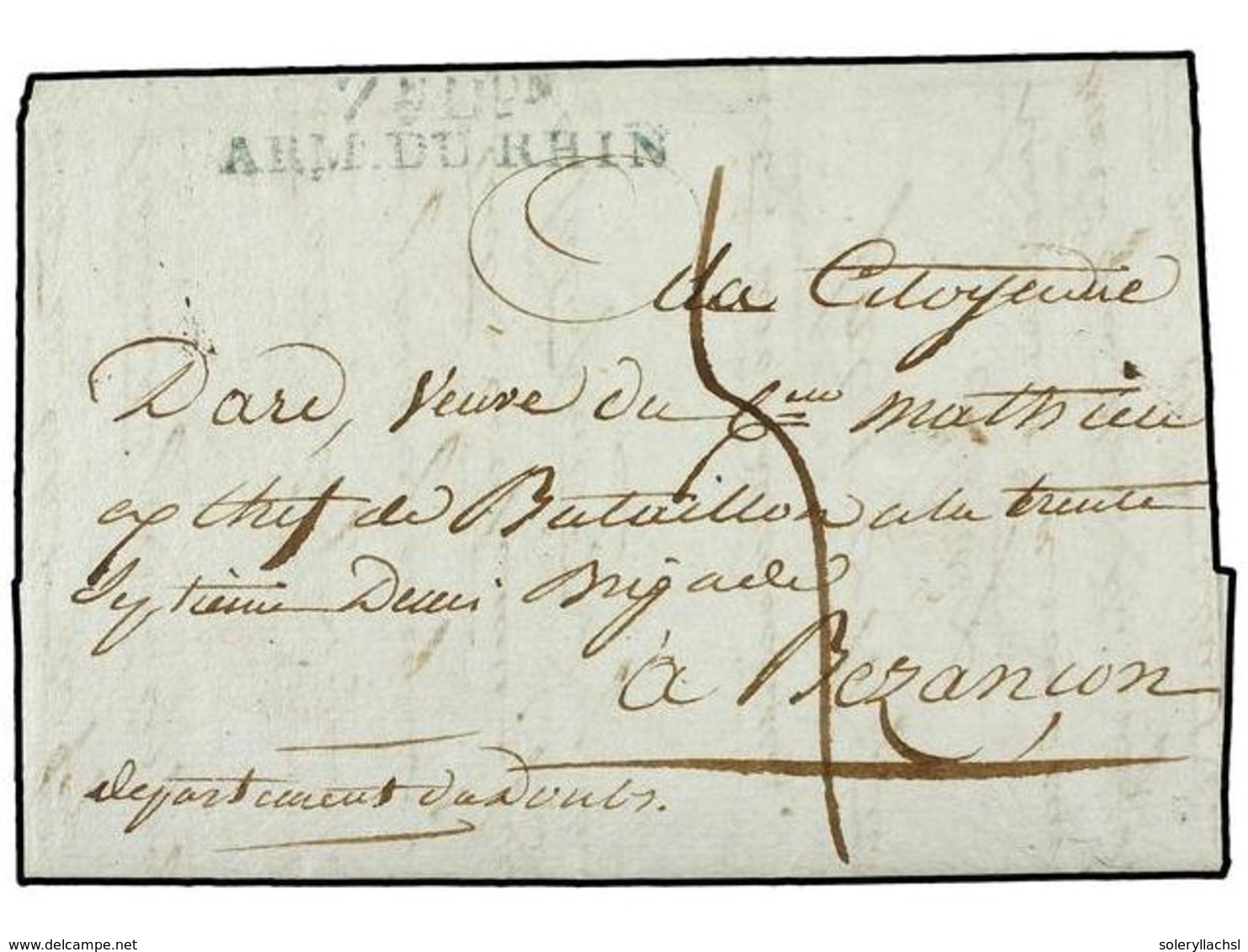 2526 ALEMANIA. 1801. ALENDORF To FRANCE. Entire Letter With <B>7 DON/ARM. DU RHIN</B> In Green, Rated '5'. - Other & Unclassified