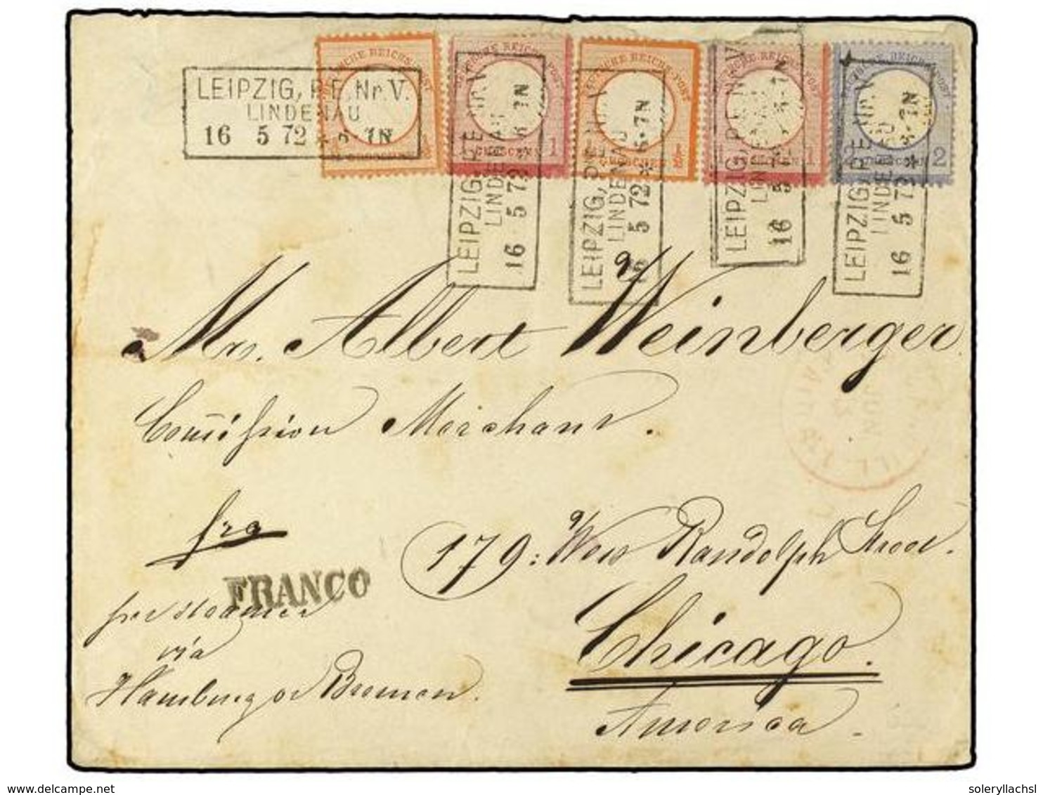 2533 ALEMANIA. 1872. Cover Franked With Two <B>1/2 Gr.</B>, Two <B>1 Gr.</B> And Single<B> 2 Gr.</B> Small Shield Issue  - Sonstige & Ohne Zuordnung