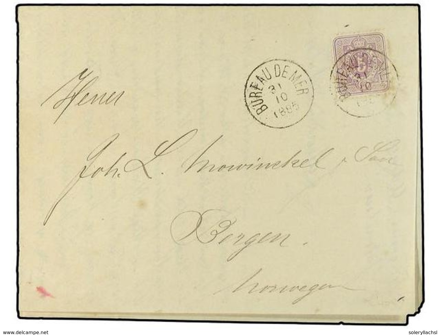 2545 ALEMANIA. Yv.31. 1885. HAMBURGO A BERGEN (Noruega). <B>5 Pf.</B> Lila, Mat.<B> BUREAU DE MER.</B> Tarifa De Impreso - Sonstige & Ohne Zuordnung