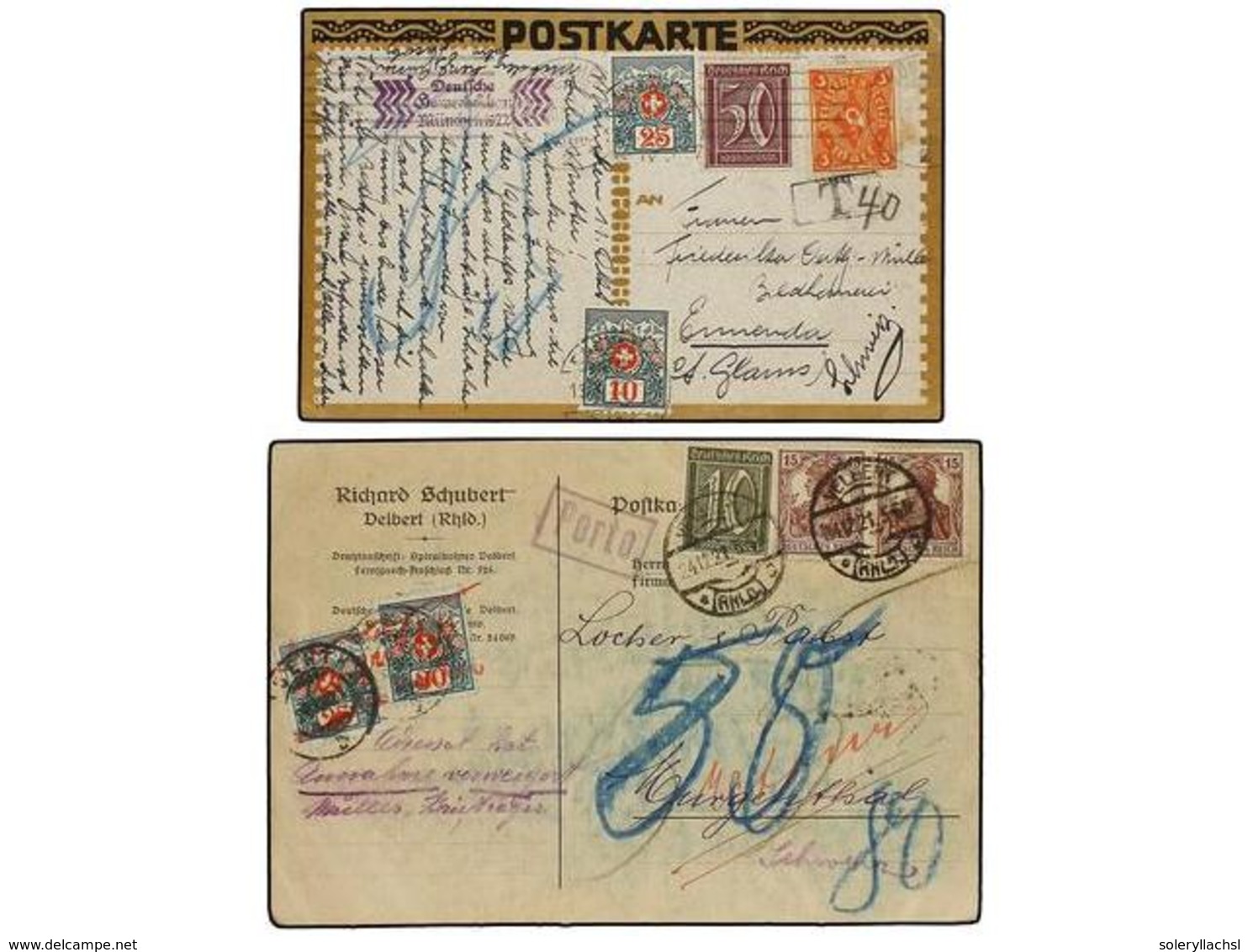 2560 ALEMANIA. 1921-25. 4 Covers And Cards With Swiss Postage Due Stamps. - Other & Unclassified