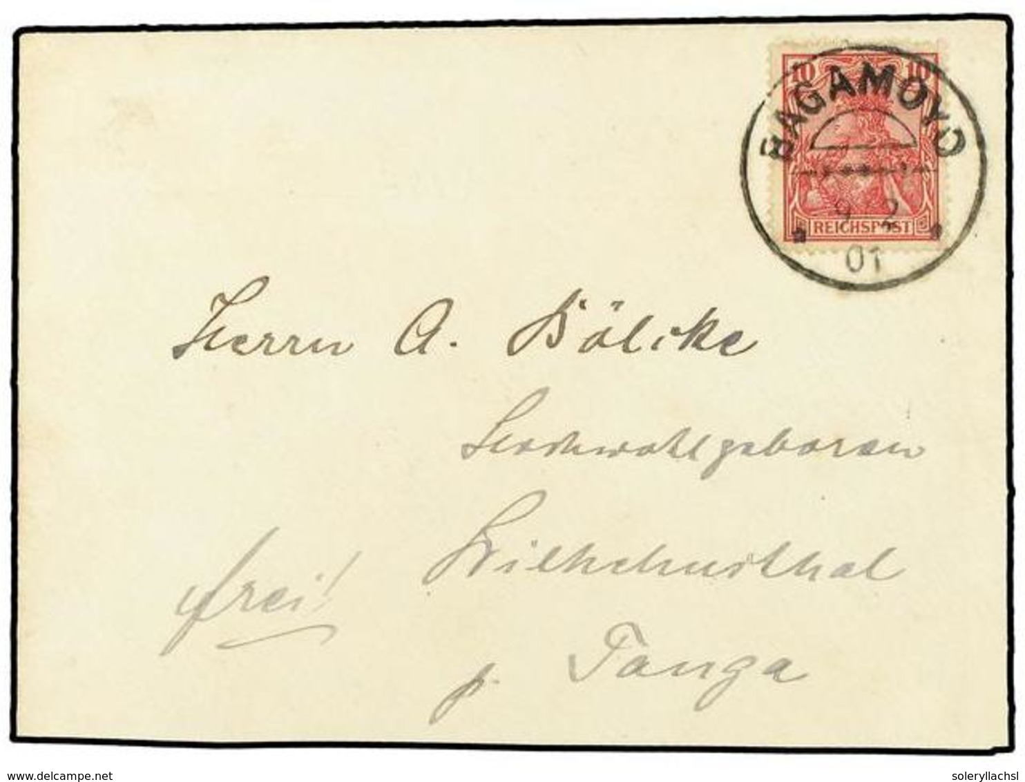 2563 AFRICA ORIENTAL ALEMANA. 1901 (Feb 9). Cover To TANGA Franked By 1900 Germania <B>10pf.</B> Carmine Tied By Superb  - Other & Unclassified