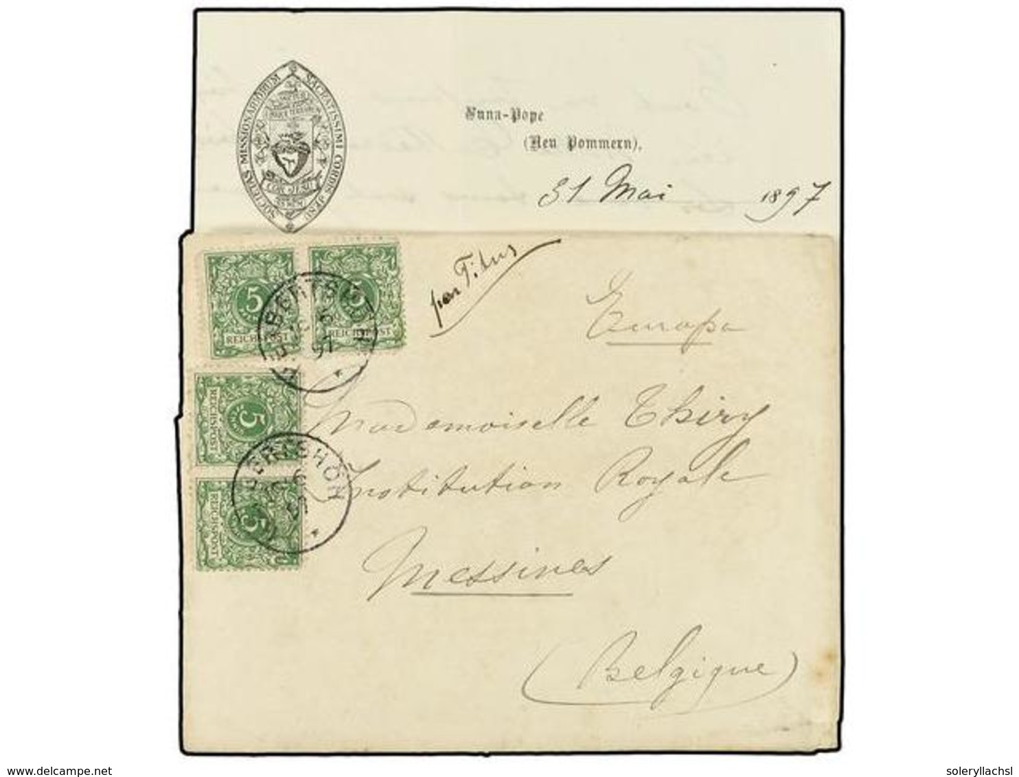 2581 NUEVA GUINEA ALEMANA. 1897 (June 19). Cover And Complete Long Original Contents Mailed To MESSINES (Belgium) Endors - Other & Unclassified