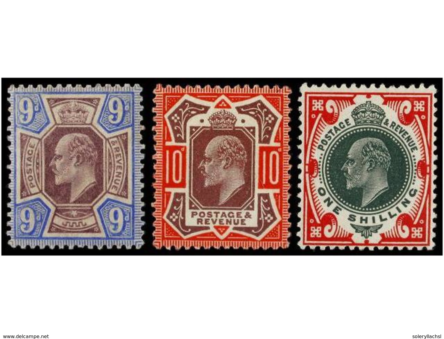 2589 * GRAN BRETAÑA. Sg.250, 255, 257. 1902. <B>9 D., 10 D.</B> And <B>1 Sh.</B> Original Gum. FINE. Stanley Gibbons.380 - Sonstige & Ohne Zuordnung