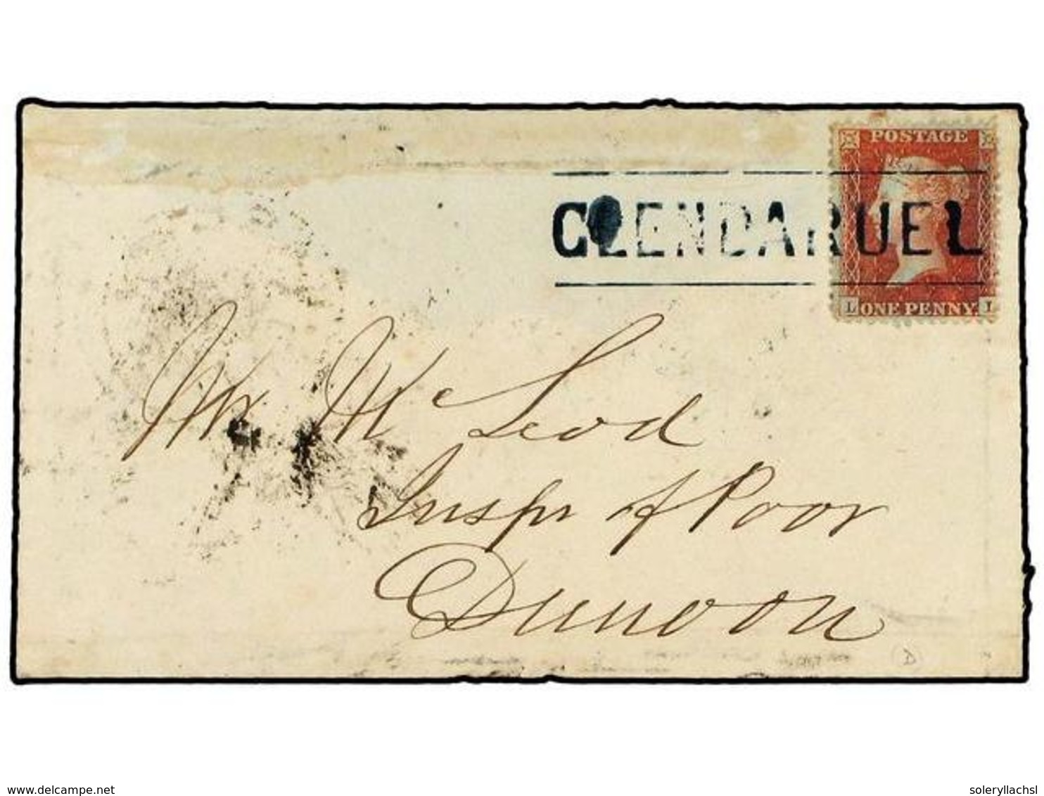 2609 GRAN BRETAÑA. 1857. Cover Used To DUNOON Bearing <B>1 D.</B> Red Stars Cancelled By The V. Scarce <B>GLENDARUEL</B> - Other & Unclassified