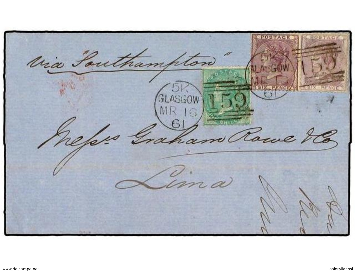 2617 GRAN BRETAÑA. 1861(March 16th). Cover Endorsed 'Via Southampton' To PERU Franked At 2s Rate For ½ Ounce Via Panama  - Sonstige & Ohne Zuordnung