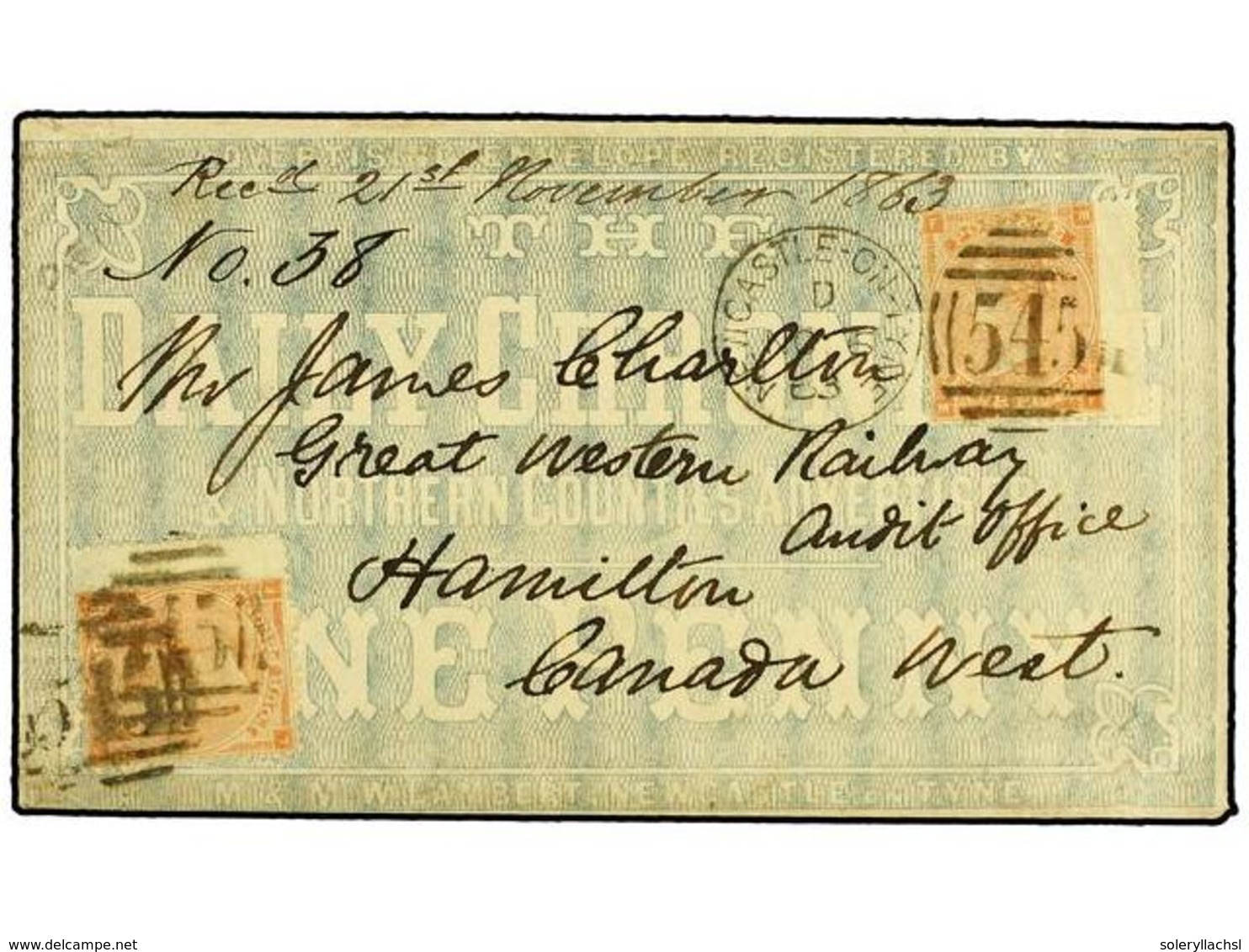 2619 GRAN BRETAÑA. 1863 (Nov 6). Wonderful And Early Blue Printed Advertising Envelope For The 'Daily Chronicle & Northe - Sonstige & Ohne Zuordnung