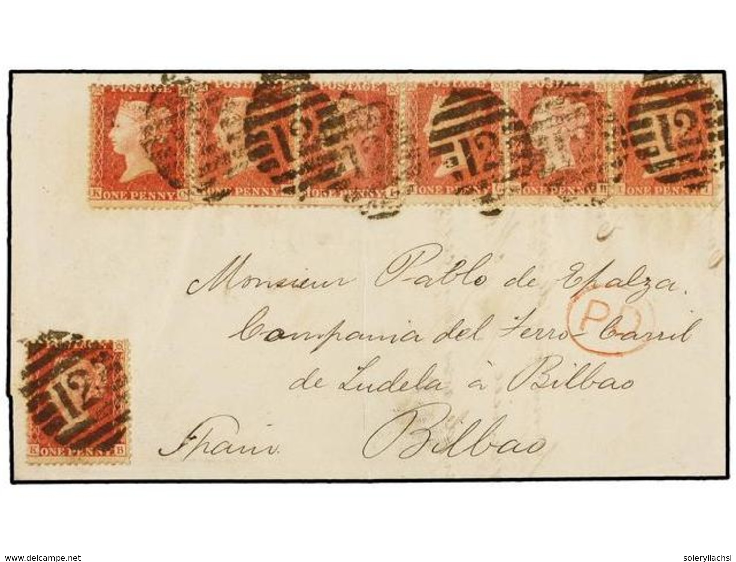 2620 GRAN BRETAÑA. 1863. LONDON To BILBAO (Spain). <B>1d.</B> Red (7), Light Vertical File Fold. Nice Franking. - Sonstige & Ohne Zuordnung