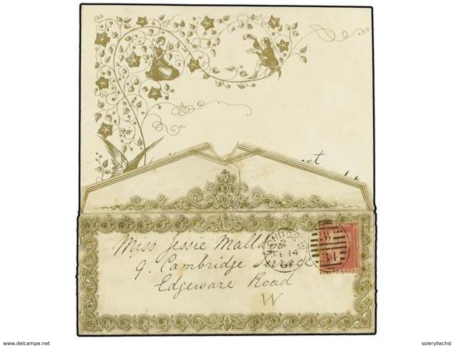 2622 GRAN BRETAÑA. 1864 (Feb 14). Superb Valentine's Illustrated Gold Envelope Used With <B>1d.</B> Red Star Tied By <B> - Other & Unclassified