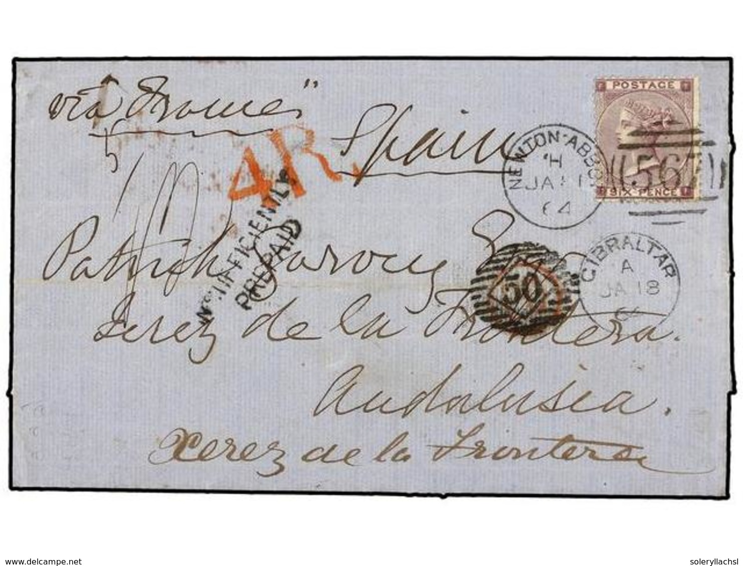2623 GRAN BRETAÑA. Sg.84. 1864. Entire Letter To JEREZ DE LA FRONTERA (Spain), Endorsed 'Via France' And Franked By 1862 - Sonstige & Ohne Zuordnung