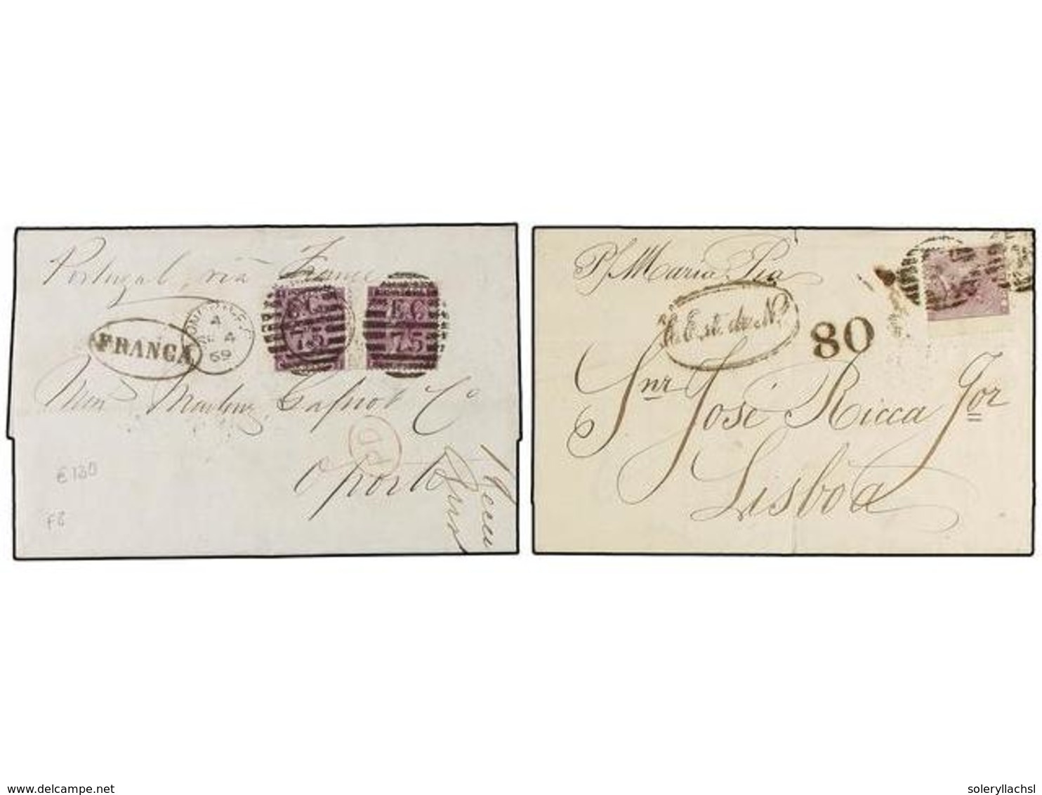 2624 GRAN BRETAÑA. 1865-69. 2 Covers To OPORTO (Potugal) Franked By <B>6 P.</B> And <B>6 + 6 P. </B> - Sonstige & Ohne Zuordnung