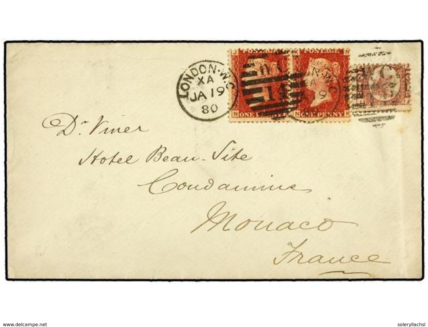 2641 GRAN BRETAÑA. 1880 (Jan 18). Cover At 2½d Rate To Condamine, MONACO Bearing 1870 <B>½d</B> Rose Pl.20 And Pair Of 1 - Sonstige & Ohne Zuordnung