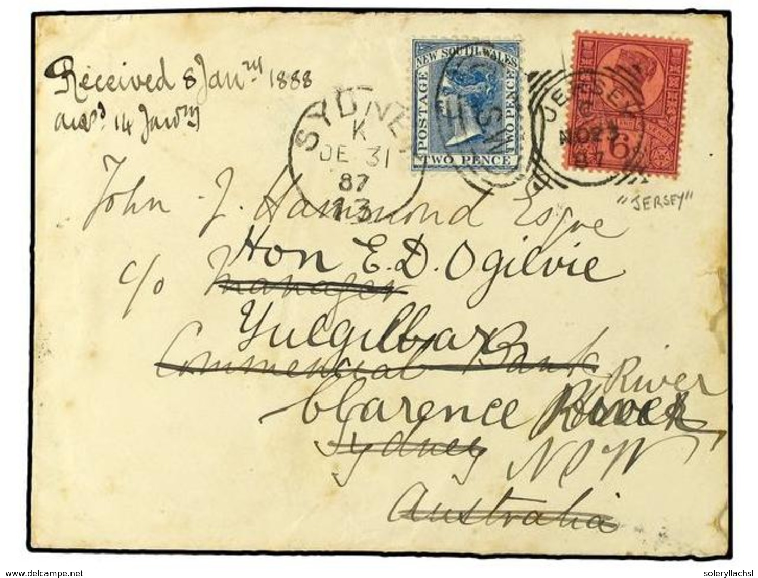 2646 GRAN BRETAÑA. 1887 (Nov 23). <B>CHANNEL ISLANDS. </B>Cover From 'Beaumont/Jersey' With Scarce Cds On Reverse, Maile - Sonstige & Ohne Zuordnung