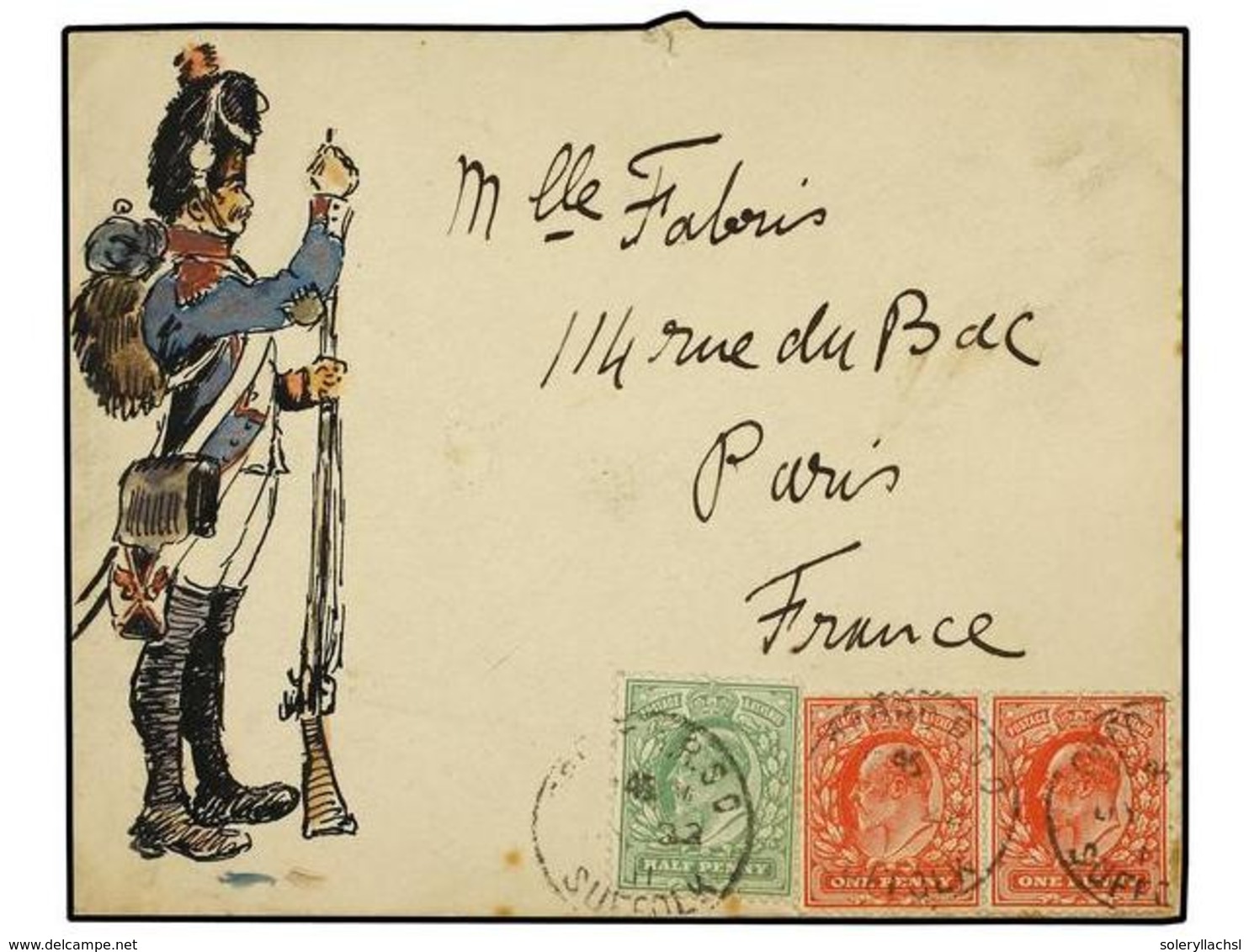 2652 GRAN BRETAÑA. 1911 (July 22). Cover To PARIS Showing Fine Hand-painted Illustration Of Soldier Loading Musket, Fran - Other & Unclassified