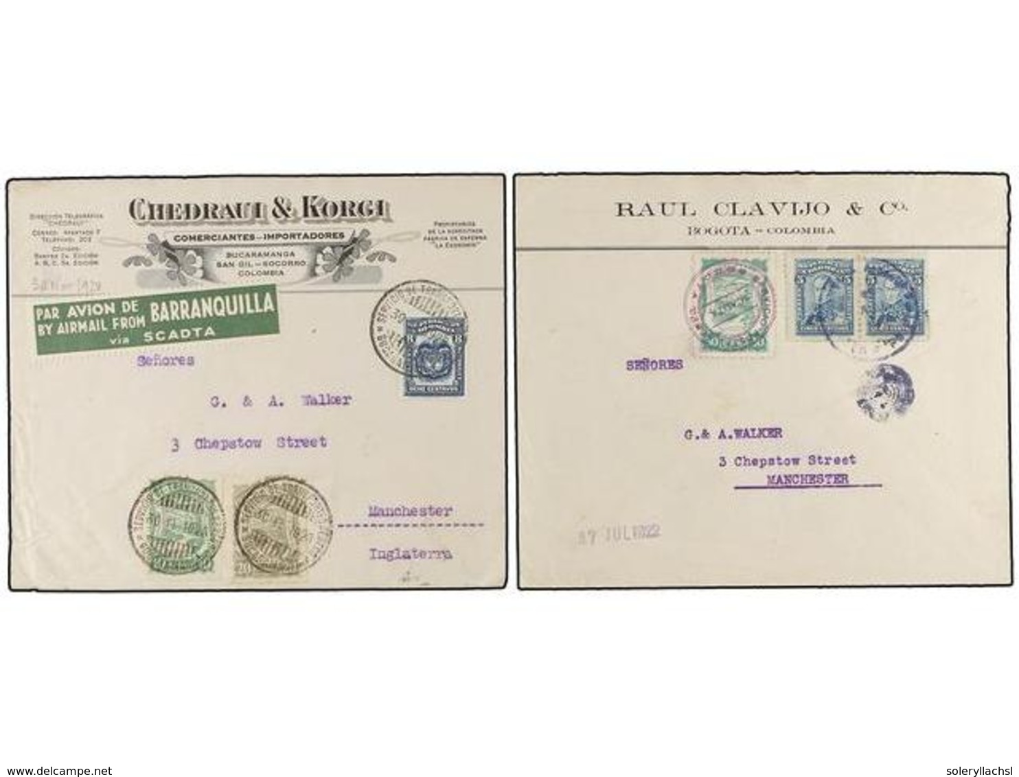 2653 GRAN BRETAÑA. 1924-28. <B>SCADTA. </B>Five Covers Sent From Colombia To Great Britain With Mixed Franking Colombian - Other & Unclassified