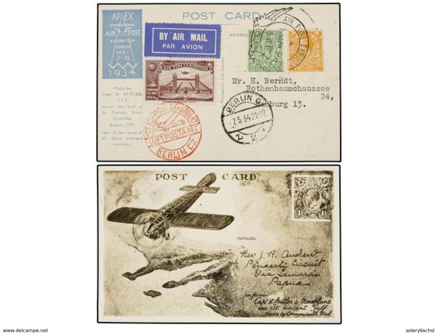 2654 GRAN BRETAÑA. 1934 (7-V). LONDRES A ALEMANIA. Tarjeta Postal Oficial APEX (Air Post Exhibition) Circulada Por Corre - Sonstige & Ohne Zuordnung