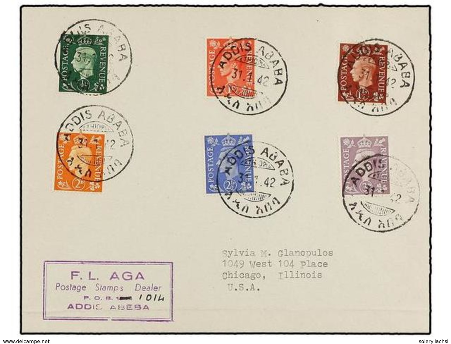 2655 COLONIAS INGLESAS. 1942. <B>ABYSSINIA. ADDIS ABABA. </B>Uncirculated Cover With British Stamps <B>1/2, 1, 1 1/2, 2, - Sonstige & Ohne Zuordnung