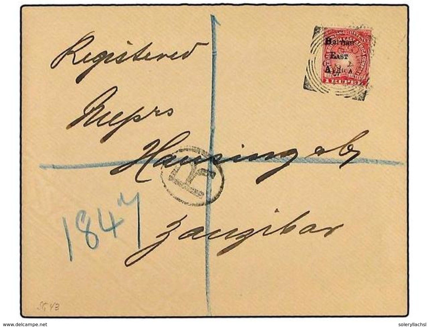 2659 AFRICA ORIENTAL BRITANICA. 1895. Registered Cover Bearing 1895 Locally Surcharged <B>1 R.</B> Carmine, SG 43, Tied  - Other & Unclassified