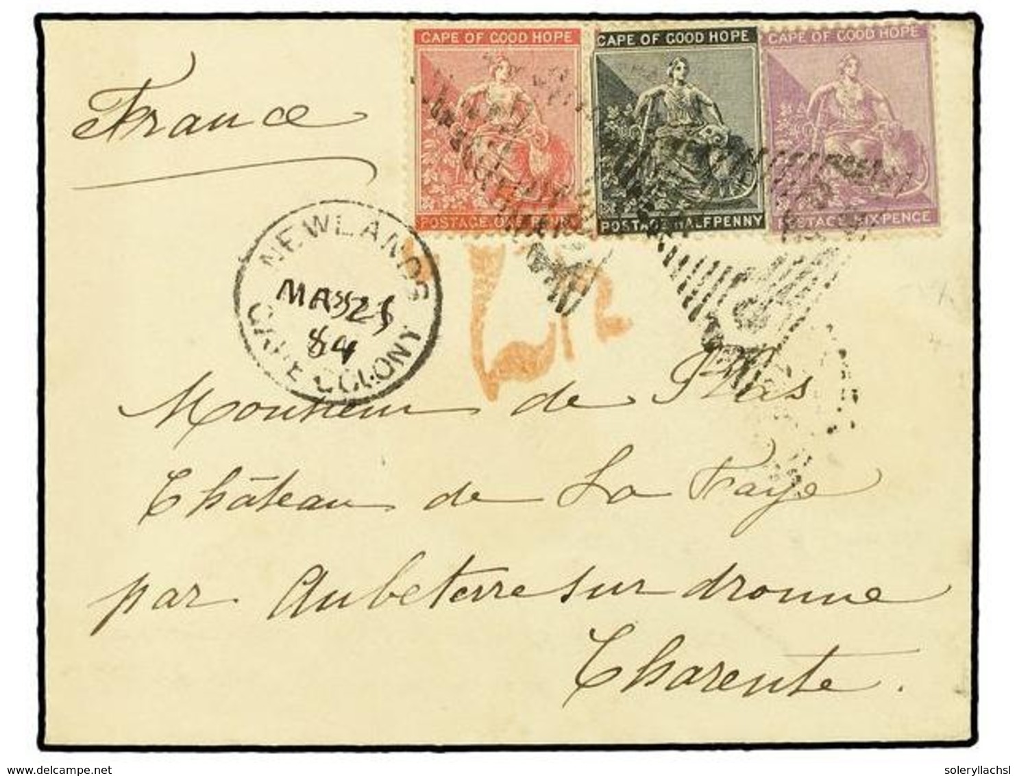 2668 CABO DE BUENA ESPERANZA. 1884. Cover To FRANCE With 1882 <B>1/2 D.</B> Grey Black, <B>1 D.</B> Rose And <B>6 D.</B> - Other & Unclassified