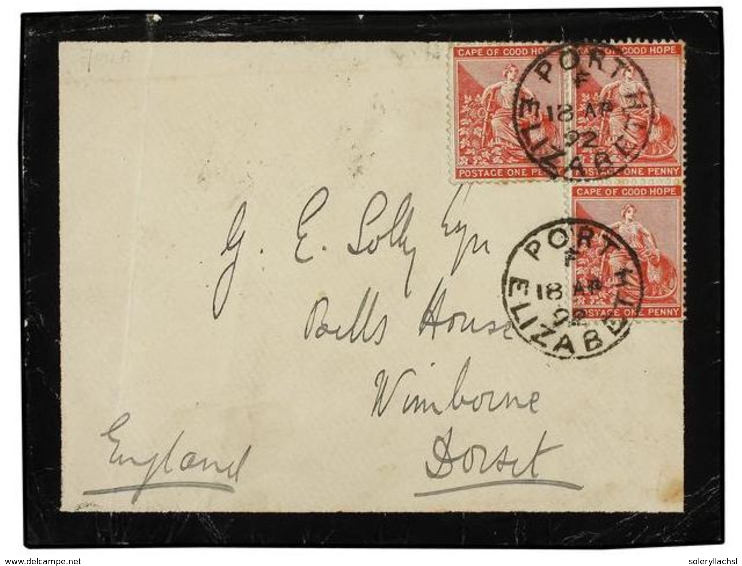 2669 CABO DE BUENA ESPERANZA. 1892. PORT ELIZABET To ENGLAND. <B>1 P.</B> Red (3). Arrival On Back. - Other & Unclassified