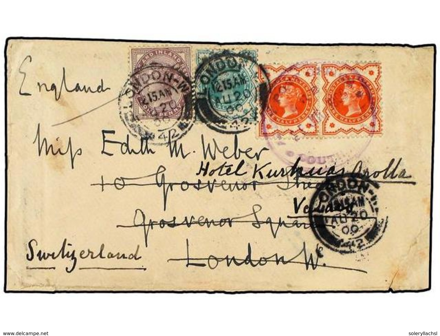 2672 AFRICA DEL SUR. 1900 (July 5). Cover Bearing GREAT BRITAIN Pair Of 1887 <B>1/2 D.</B> Vermilion Tied By Violet <B>A - Sonstige & Ohne Zuordnung