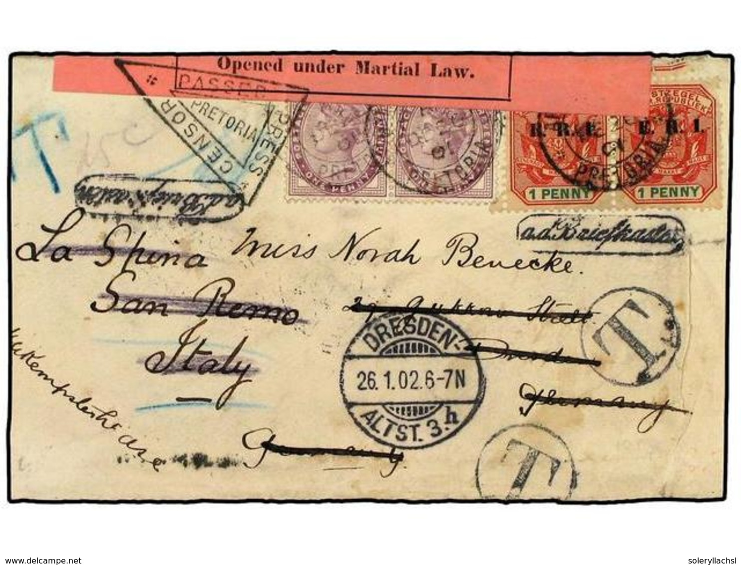2673 AFRICA DEL SUR. 1901. Combination Cover Of GREAT BRITAIN 1881 <B>2x 1 D.</B> Lilac And Pair Of ERI <B>1 D.</B> Tied - Other & Unclassified