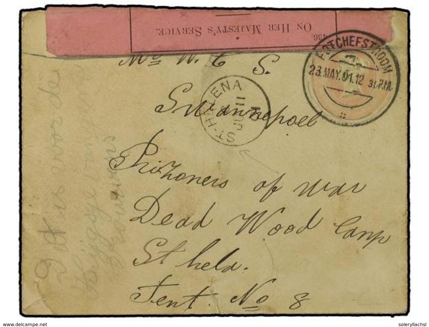 2674 AFRICA DEL SUR. 1901 (May 23). Great Britain <B>1d</B>. Pink Envelope Used To A Boer Prisoner Of War At 'Dead Wood  - Sonstige & Ohne Zuordnung