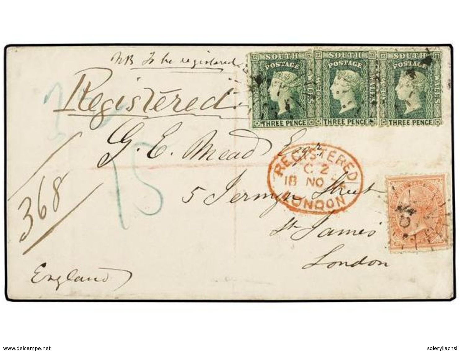 2689 AUSTRALIA. Sg.208, 211. 1874 (Sept. 22). Registered Cover From MUSWELL BROOK (despatch Cds On Reverse) Mailed To LO - Sonstige & Ohne Zuordnung