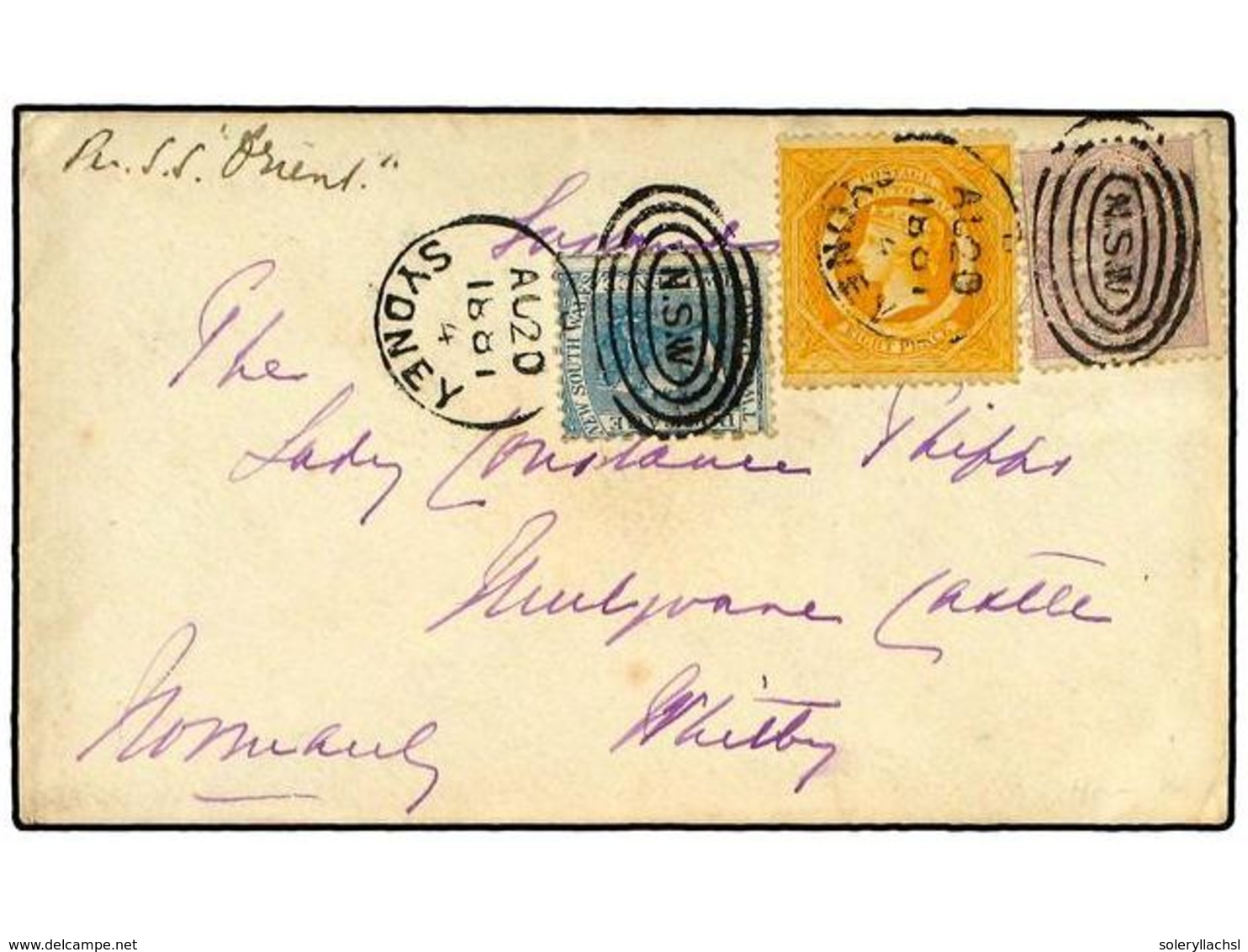 2691 NUEVA GALES DEL SUR. 1881. Pretty Cover To GB With Three Colour Franking Of 1860 <B>8 P.</B> Yellow, 1871-72 <B>2 D - Sonstige & Ohne Zuordnung