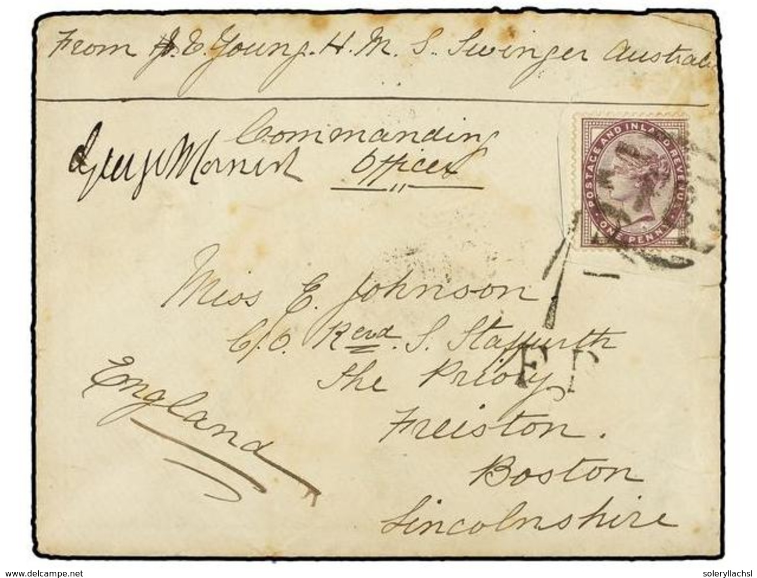 2695 AUSTRALIA. Sg.172. 1888. Sailor's Concession Rate Cover To BOSTON (UK) Endorsed At Top 'From J. E. Young, HMS Swing - Sonstige & Ohne Zuordnung