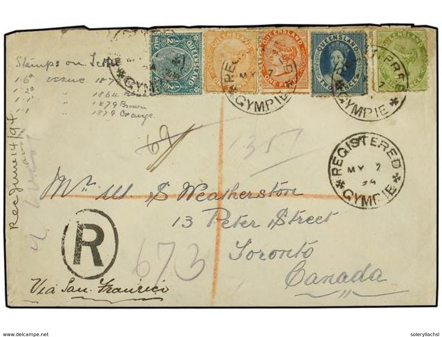 2699 AUSTRALIA. 1894. Registered Cover Used To TORONTO, Canada Bearing <B>1/2 D., 1 D.</B> (2 Diff) <B>2 D. & 6 D.</B> C - Sonstige & Ohne Zuordnung