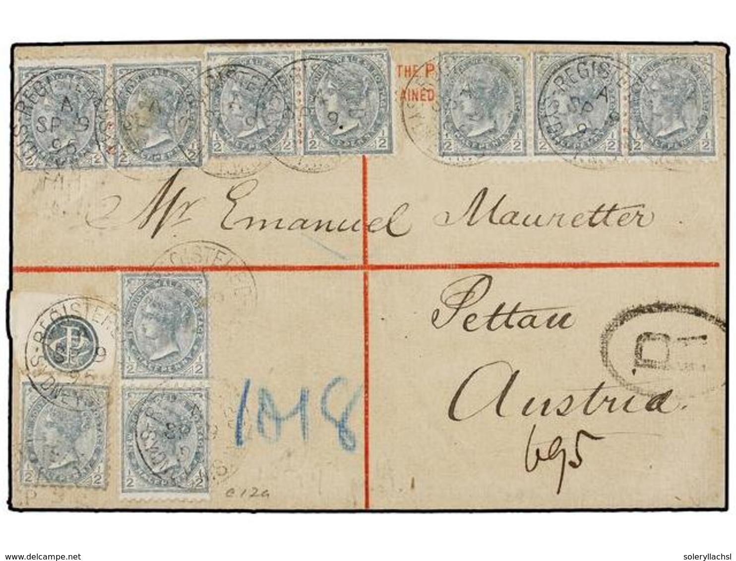 2703 AUSTRALIA. 1895. SYDNEY To AUSTRIA. <B>3 D.</B> Registered Postal Stationary Envelope Uprated With Ten Stamps Of <B - Other & Unclassified