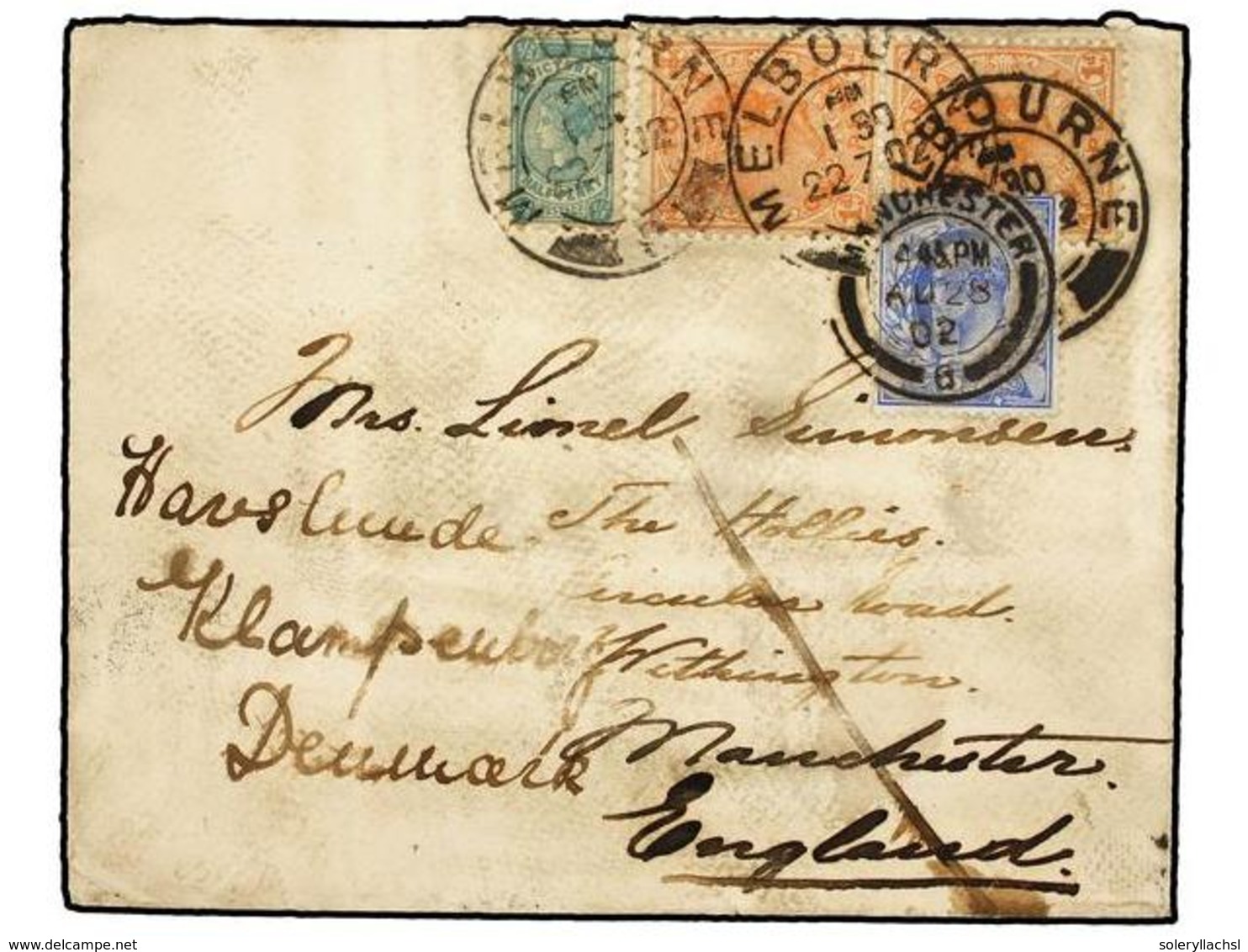 2708 AUSTRALIA. 1902. MELBOURNE (Victoria) To MANCHESTER. <B>1/2 D. </B>green And <B>1 D. </B>rose (2) <B>2 1/2 P. </B>b - Sonstige & Ohne Zuordnung