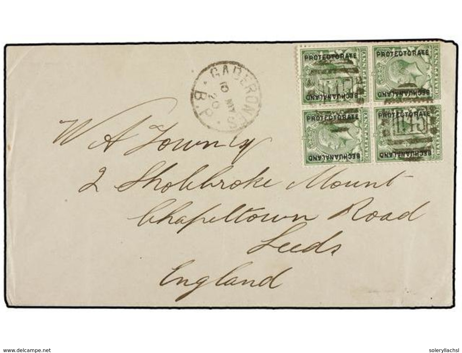 2743 BECHUANALAND. Sg.73 (4). 1920. GABERONES To ENGLAND. Block Of Four <B>1 P.</B> Green With <B>'1145'</B> Cancellatio - Other & Unclassified