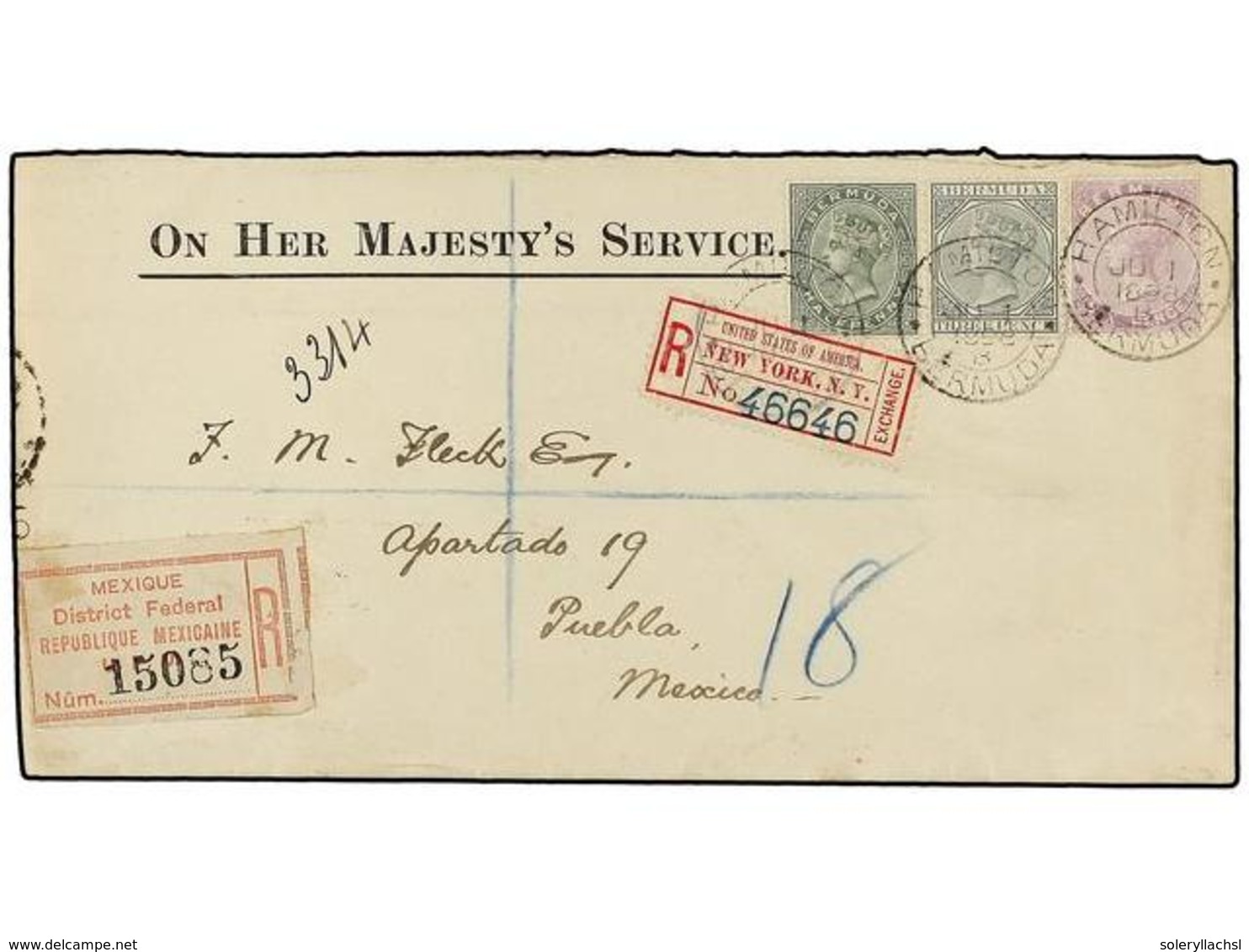 2745 BERMUDAS. 1898 (1 June). OHMS Envelope (a Little Trauncated At Left) Registered To MEXICO, Bearing <B>1/2 D.</B> Du - Sonstige & Ohne Zuordnung