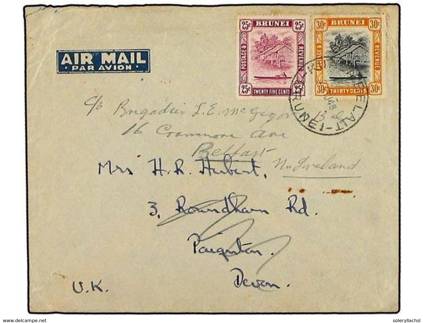 2747 BRUNEI. 1948. Cover Used To ENGLAND Bearing <B>25 C.</B> & <B>30 C.</B> (SG 87, 88) Tied By The <B>KUALA BELAIT/BRU - Other & Unclassified